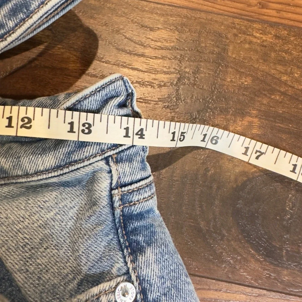 American Eagle Double Waist Band Baggy Straight Jeans Light Wash Size 0 Mom Jean